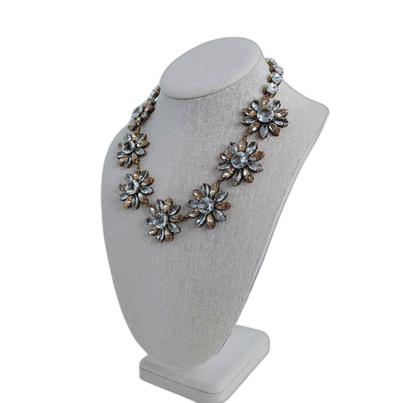 Vintage Ann Taylor Faceted Crystal Rhinestone Flower Statement Necklace - Picture 2 of 6